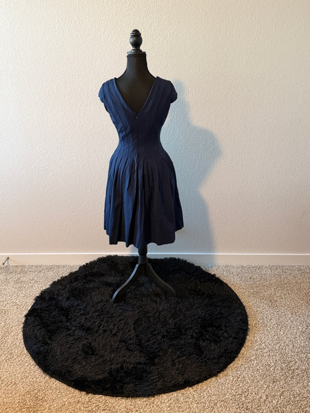White House Black Market Navy V-Neck Fit & Flare Mini Dress - Picture 2 of 3